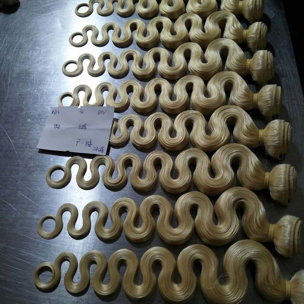 

elibess brand--3 bundles 300grams color 613 human hair extensions blonde body wave wefts peruvian remy hair weave , ing, Black