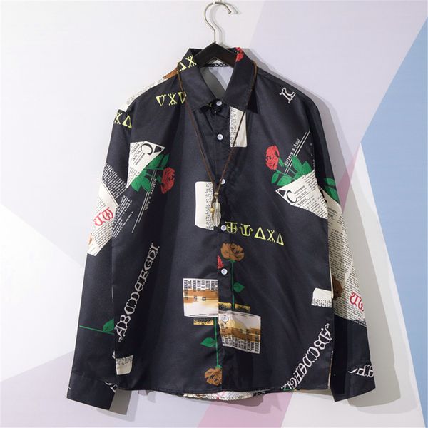 

men summer fashion shirts casual printing beach shirts long-sleeve hawaiian holiday blouse, White;black