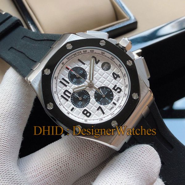 

satch chronograph function quartz movement mens designer watches sapphire black rubber band white dial luxury watch montre de lux, Slivery;brown