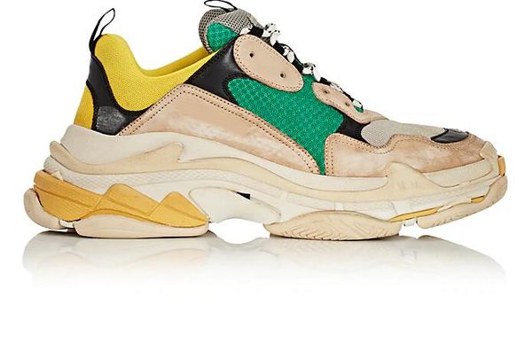 

paris france triple s sneakers distressed worn-in look triple s low-trainers beige suede grey green yellow mesh shoes, Black