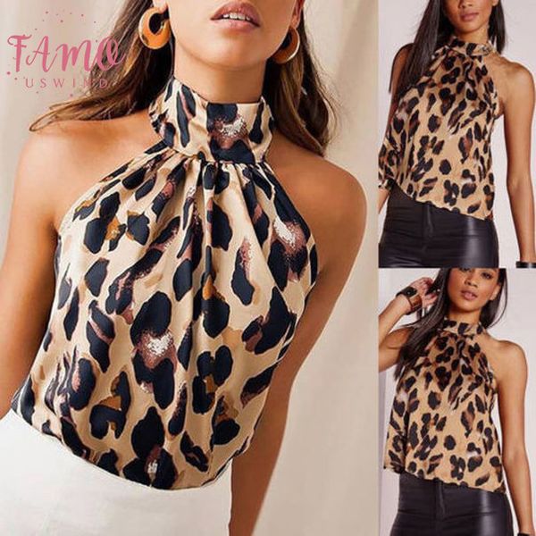 

women blouses leopard print ladies shirts and halter blouse sleeveless womens clothing applique summer female blouses, White