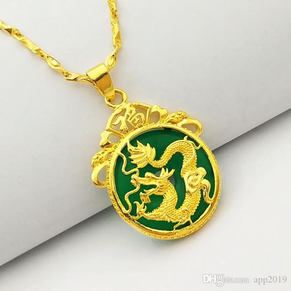 

167p) m.g.fam chinese ancient mascot dragon pendant necklace 24k gold plated green malaysian jade with 45cm chain 2pcs, Silver