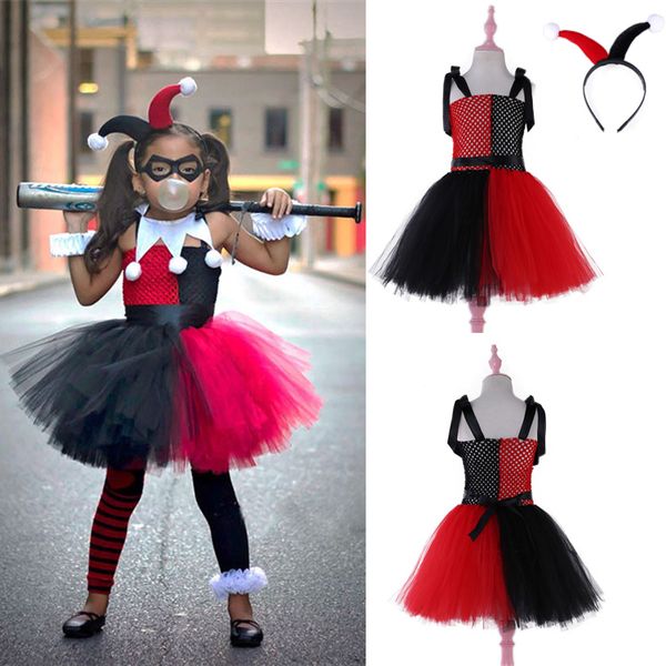 

witch clown party princess dress girls lace tutu dress kids designer clothes girls evening dress sleeveless kids clothes jy60, Red;yellow