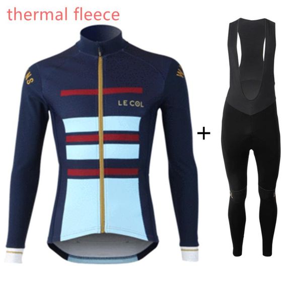 

le col thermal fleece winter men's long sleeve cycling jersey sets roupas ciclismo maillot ciclyng clothing pro team bike wear, Black;blue