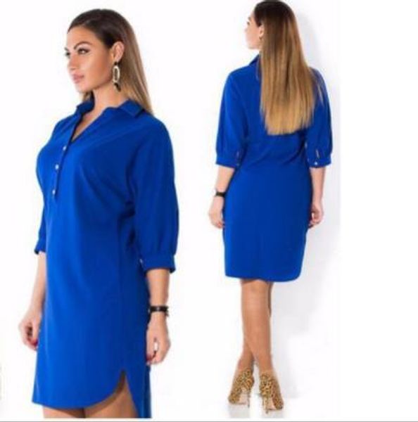 

6xl womens plus size shirts dresses lapel neck lon sleeve button solid color fashion style female clothing, Black;gray