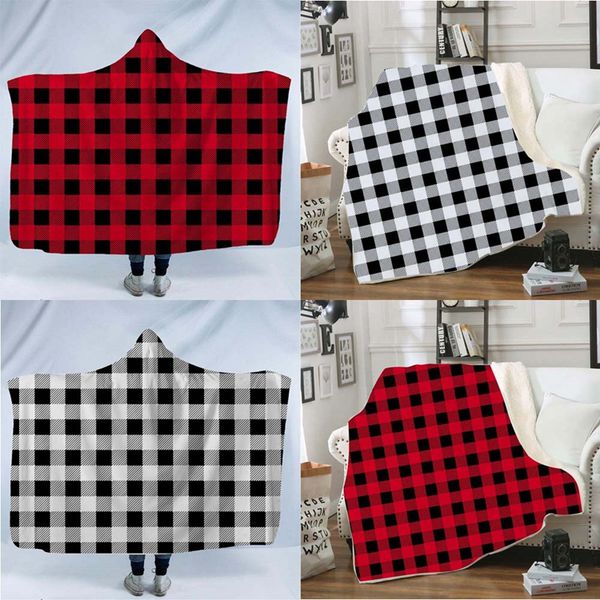 

christmas plaid blanket winter warm wearable hooded blankets for kids and adults sherpa cape fleece beach shawls towel lxl604-2