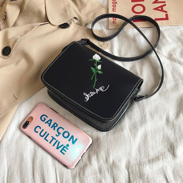 

women's flower shoulder bag new fashion pu leather crossbody bags ladies casual wild bag female solid shoulder messenger