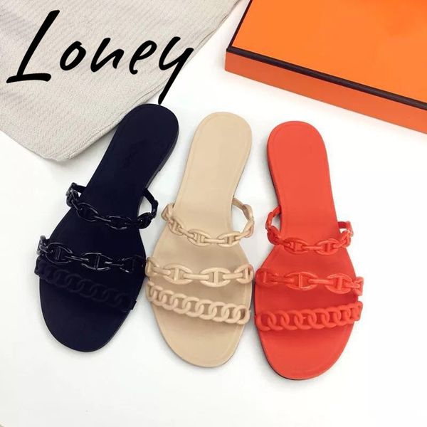 

Loney New Brand PVC Chain Summer Spring Beach Party Sandal Slippers Open Toe Comfortable Flats Slippers Outdoor Shoes Women