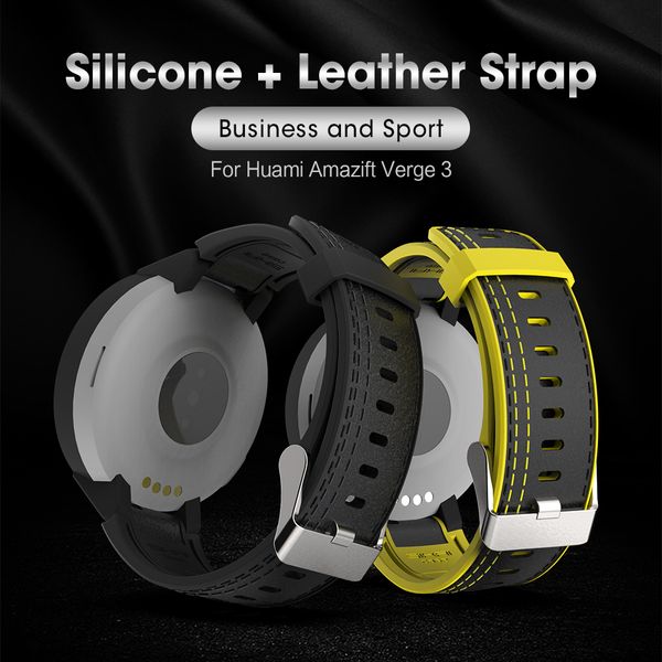 

watch strap for huami amazfit verge lite silicone&leather sports watch strap for huami amazfit verge 3 band, Black;brown