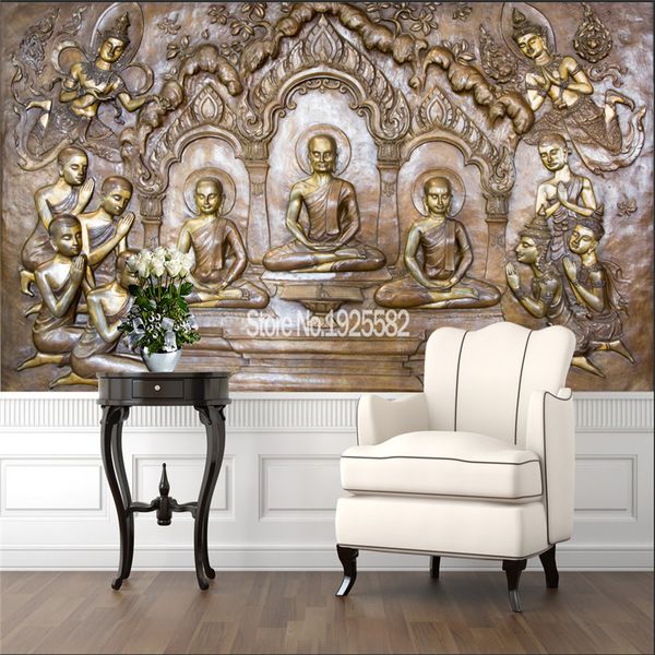 

custom 3d thai style metal embossed carving buddha sculpture p wallpapers for walls thailand home decor 3d wall paper murals