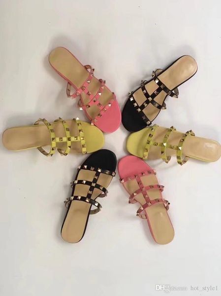 

england style brand flat slippers imported leather female sandals luxury mixed color summer wide flat sandals slippers, Black