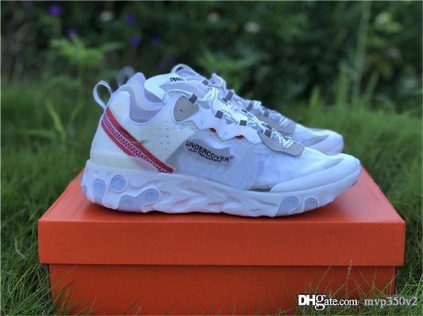 

2020 undercover x react element 87 black white aq1090-100,aq1090-001 men women running shoes authentic sneakers