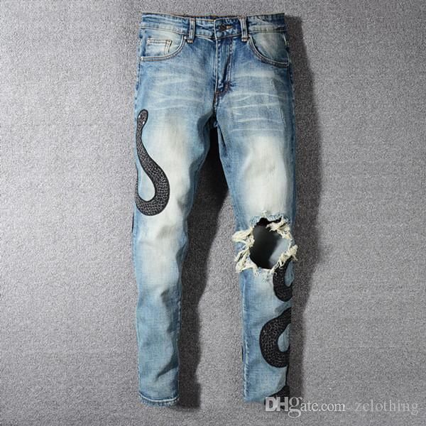 

2019 brand fashion luxury designer men s clothing quality men s clothing jeans fashion famous brand designer jeans pantalons pour hommes, Blue