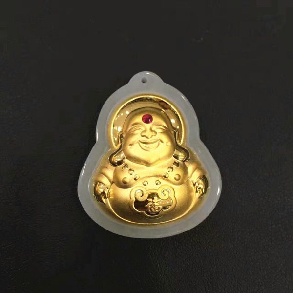 

gold-encrusted jade buddha pendant 3d and tian yufoot's golden life buddha's buddha gold jade pendant with certificate, Silver