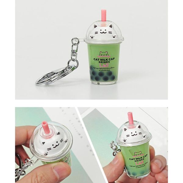 

new mini cartoon cat milk bottle keychain creative car key chain pendant bag key ring gift for man women, Silver