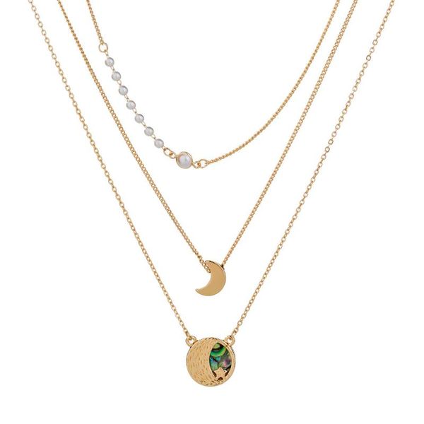 

moon disc drop metal chain choker necklace fashion, Silver