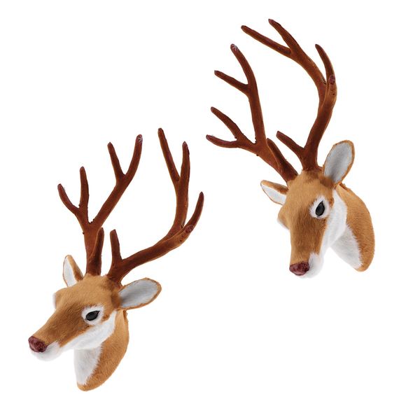 

2 pieces realistic animal simulation 10inch faux fur deer head wall hanging sculptures