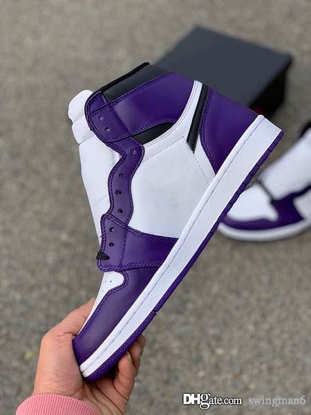 

2020 air authentic 1 high og court purple basketball shoes men court purple sports sneakers 555088-500 with box us 7-12