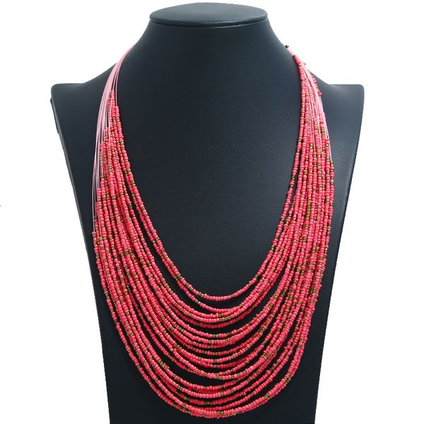 

vintage rice beads exaggerated personalized necklace bohemian wave new multi-layer rice beads necklace, Silver