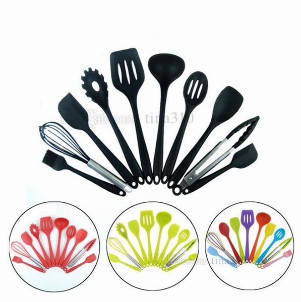

kitchen utensils set silicone cooking set heat resistant spoon shovel ladle spatula silicone kitchen tools cooking utensils 10pcs /set 4675