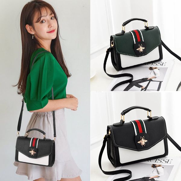 

women's fashion handbag stripe korean version classic metal galaxian pu square bee bag lady's shoulder/crossbody bag