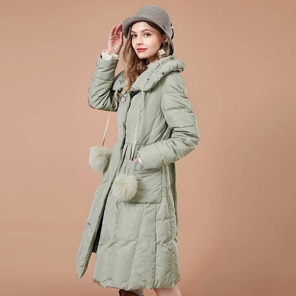 

artka 2018 winter women long thick large turn-down collar 90% white duck down coat detectable pompoms drawstring jacket yk10081d, Black