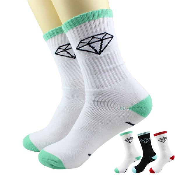 Diamond Classic novo de alta qualidade Men marca a longo Meias Skate Compression Terry algodão Masculino Casual Basket Meias frete grátis