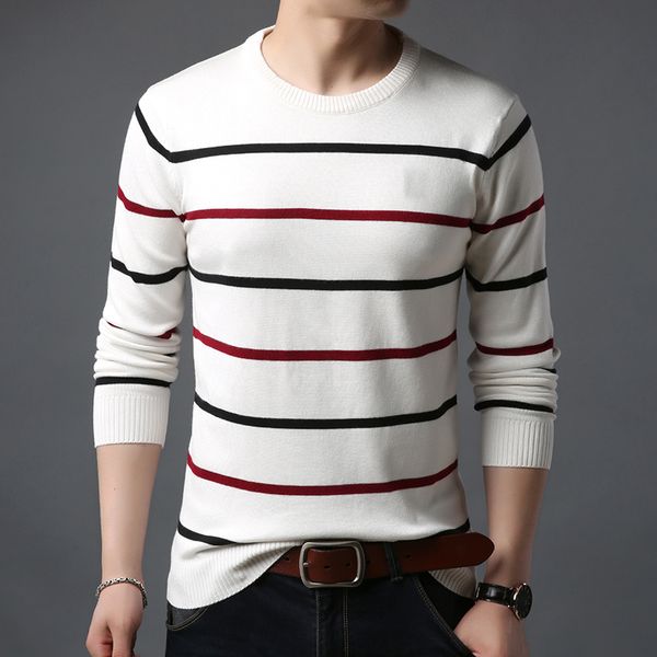 

2019 casual sweater men brand striped patchwork pullovers male knitted long sleeve slim fit o neck fashion classic knitwear, White;black