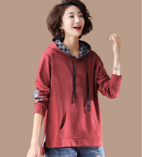 

elegant casual zipper hoodies sweatershirt women loose drawstring 5xl plus size slim pullover embroidery vintage hoodies fw1043, Black