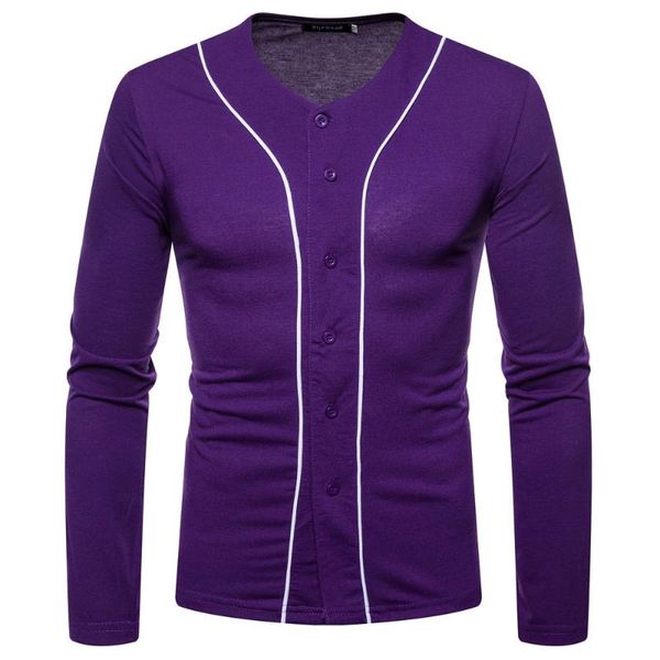 

2018 autumn new style casual fashion men ouma multi-button cardigan mixed colors base shirt long-sleeved t-shirt men's, White;black