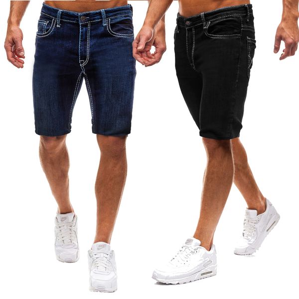 Novo masculino cor pura fino ajuste tamanho europeu estilo casual denim moda na altura do joelho calças de brim curtas designer popular