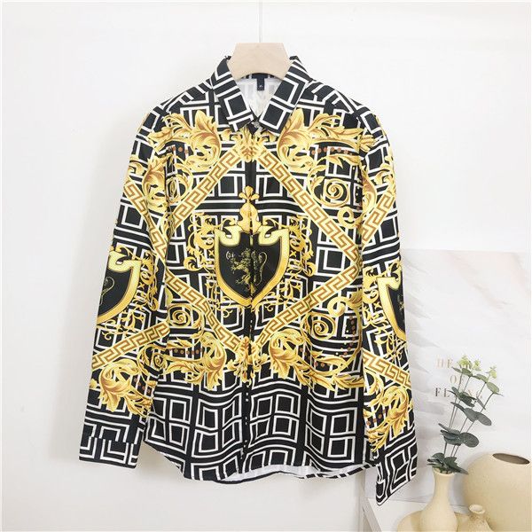 

new brand men's casual shirt 2019 3d printing color slim medusa silk shirt long sleeve asian code -2xl, White;black