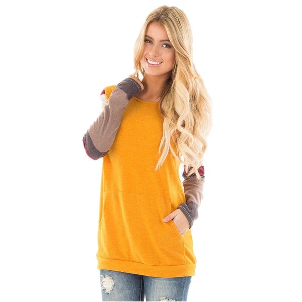 

women's ladies loose female solid casual spell color printed splice round neck long-sleeved pullover sweater, White;black