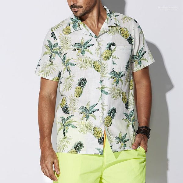 

printed shorts sleeve summer shirts fashion hawaii beach shirts mens plus size casual shirts designer pineapple, White;black