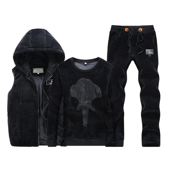 

gold velvet men's sportswear suit comprehensive sports set jacket vest pants 3 sets winter pullover men's suits sport jogging, White;black