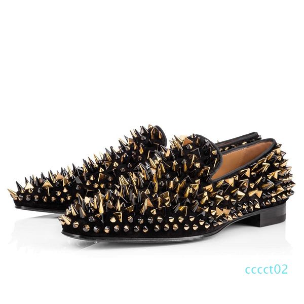 

new men luxury designer loafers casual shoes triple black red matte patent leather spike sneakers for business wedding flat bottoms ct2