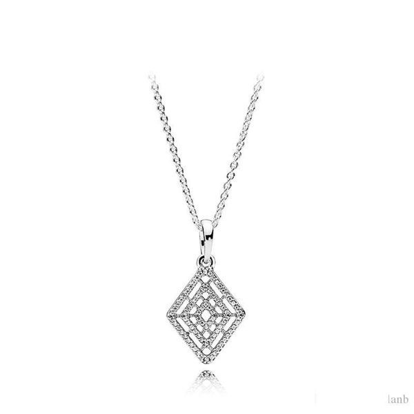 

original 925 sterling silver geometric pendant necklaces chain fit pandora charms crystal diamond necklace jewelry with box