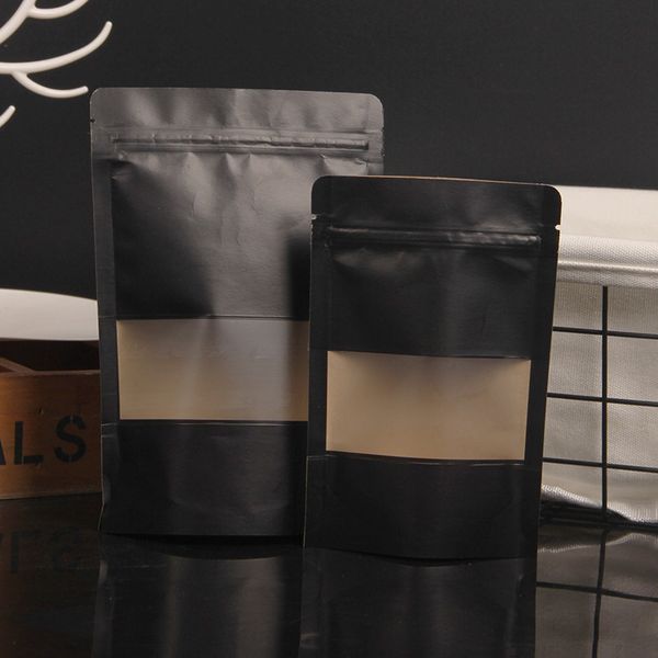 

500pcs/lot black kraft paper frosted window bag stand up snack cookie coffee packaging bag x-mas paper gift pouch
