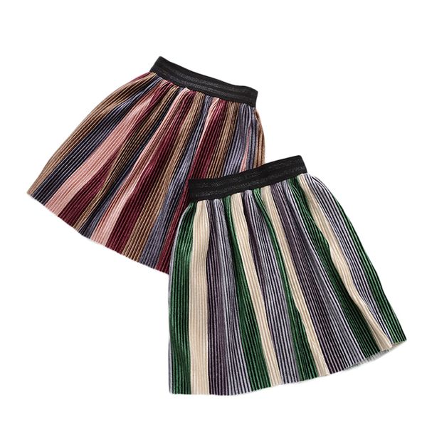 

kids girls velvet pleated skirts 2018 new arrival stitching color tutus children casual knee length skirts fit for 3-10y gs21