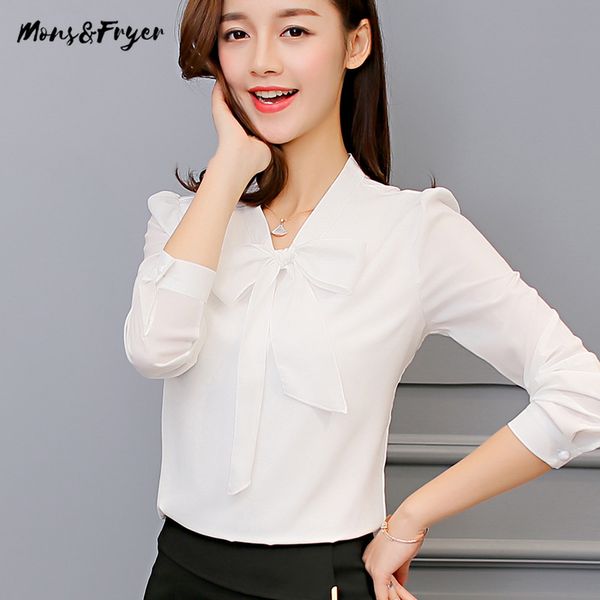 

harajuku new spring summer blouse women long sleeve shirts fashion leisure chiffon shirt bow office ladies pink white