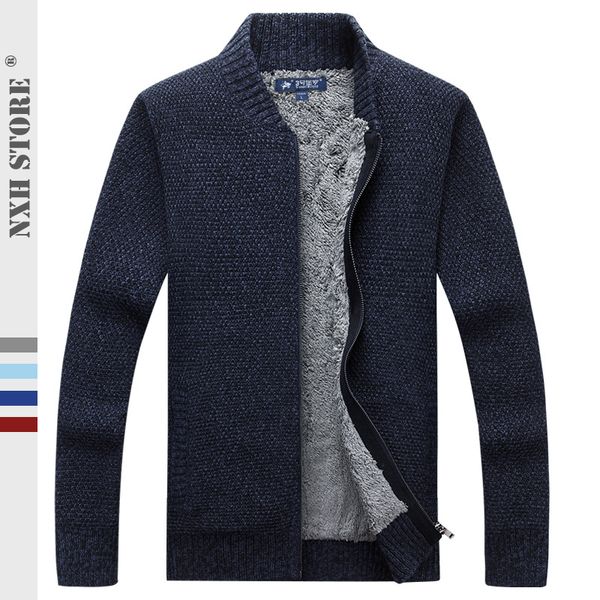 

nxh 2019 cashmere mens sweaters large size smart casual cardigan thick coats 4colors wool liner sweaters, White;black