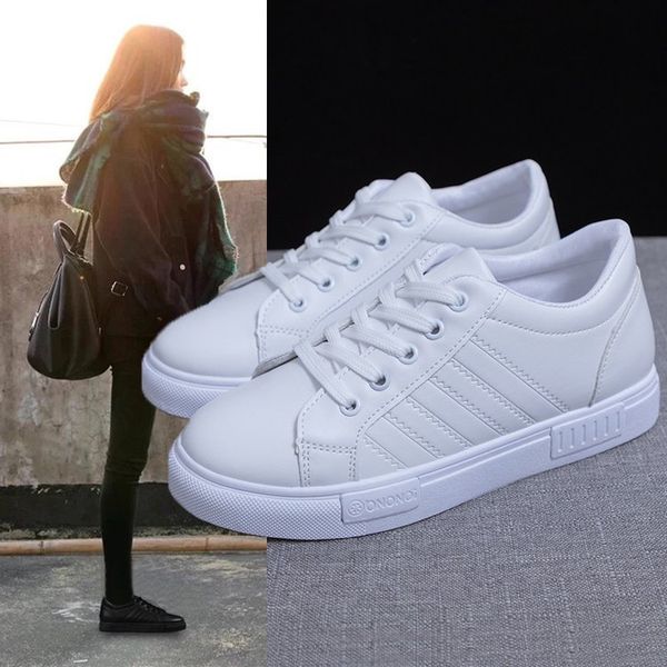 

white shoes women's korean-style 2020 spring new style lace up front sports casual board shoes versatile, Black