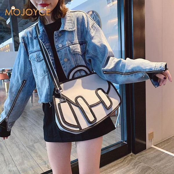 

casual crossbody bag canvas women shoulder handbag female cartoon 3d purse new 3d jump style 2d drawing cartoon paper bag