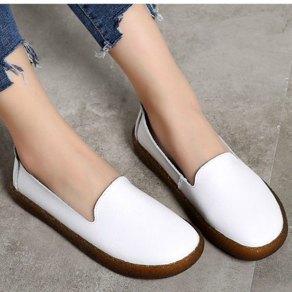 

new women shoes white genuine leather shoes for women loafers soft mocassin femme oxford slip on casual leather flat, Black