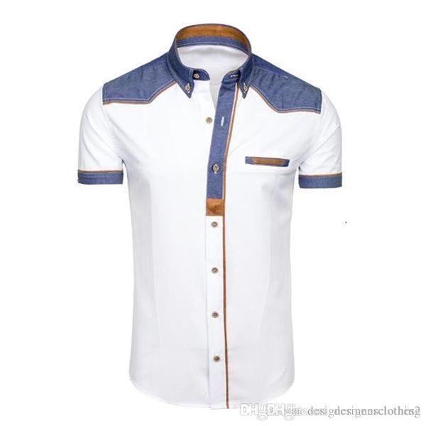 

designer patchwork short sleeve mens shirts turn down collar skinny teenager shirts summer male, White;black
