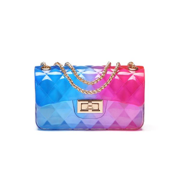 

clear transparent pvc lingge chain jelly bag lady handbag candy color gradient crossbody bag for women mini shoulder clutch