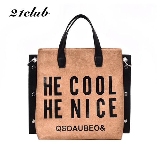 

21club brand medium large capacity casual letter rivet ladies totes shopping travel working purse women crossbody handbags