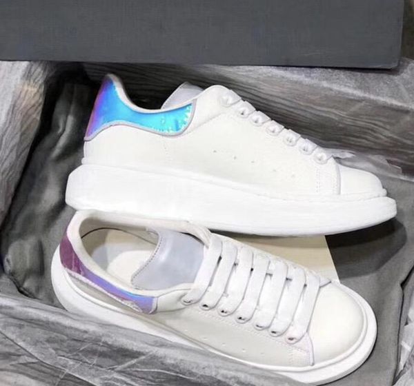 

designer shoes white platform sneakers reflective 3m oversized sneakes low leather trainers sz 4-11 with dust bag 25 color, Black