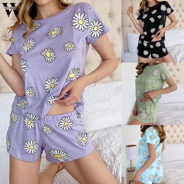 

womail pijamas mujer лето 2020 black daisy printed главная одежда chic высокого качества свободно симпатичные пижамы пижамы костюм пара muje, Black;red