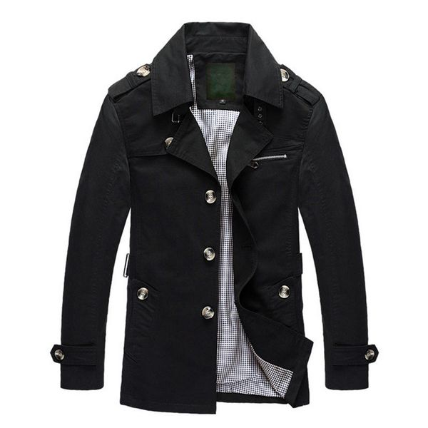 

new arrival autumn and winter men's turn down collar plaid lining middle length trench coat cotton casual windbreaker jackets, Black;brown